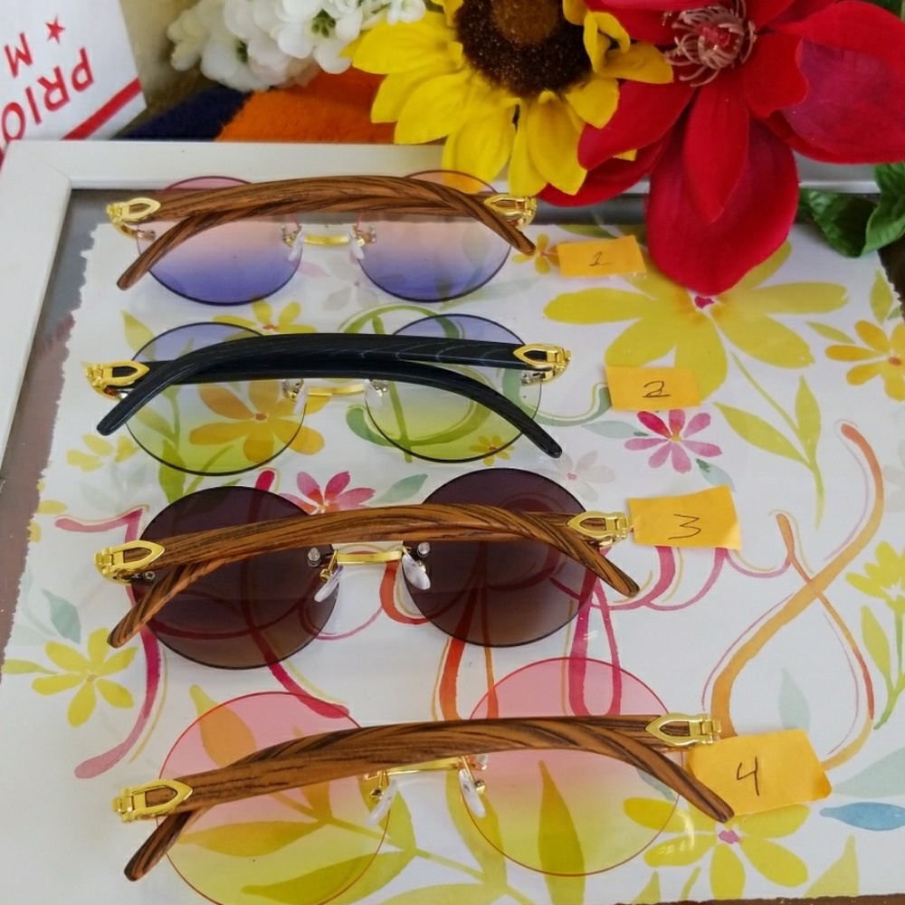 Men Women No Frame Round Sunglasses Shades UV400 - Picture 7 of 8